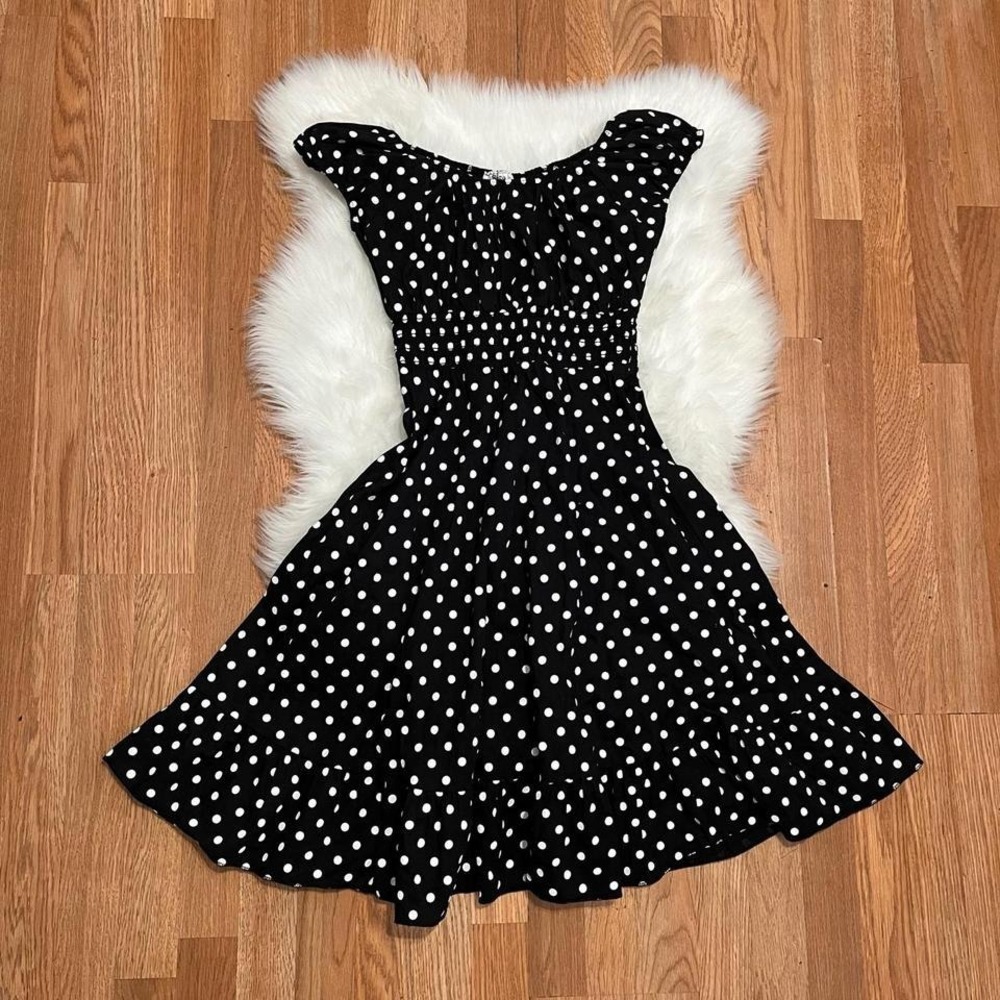 Womens sara vintage pin up girl 1950s retro polka dot smocked dress